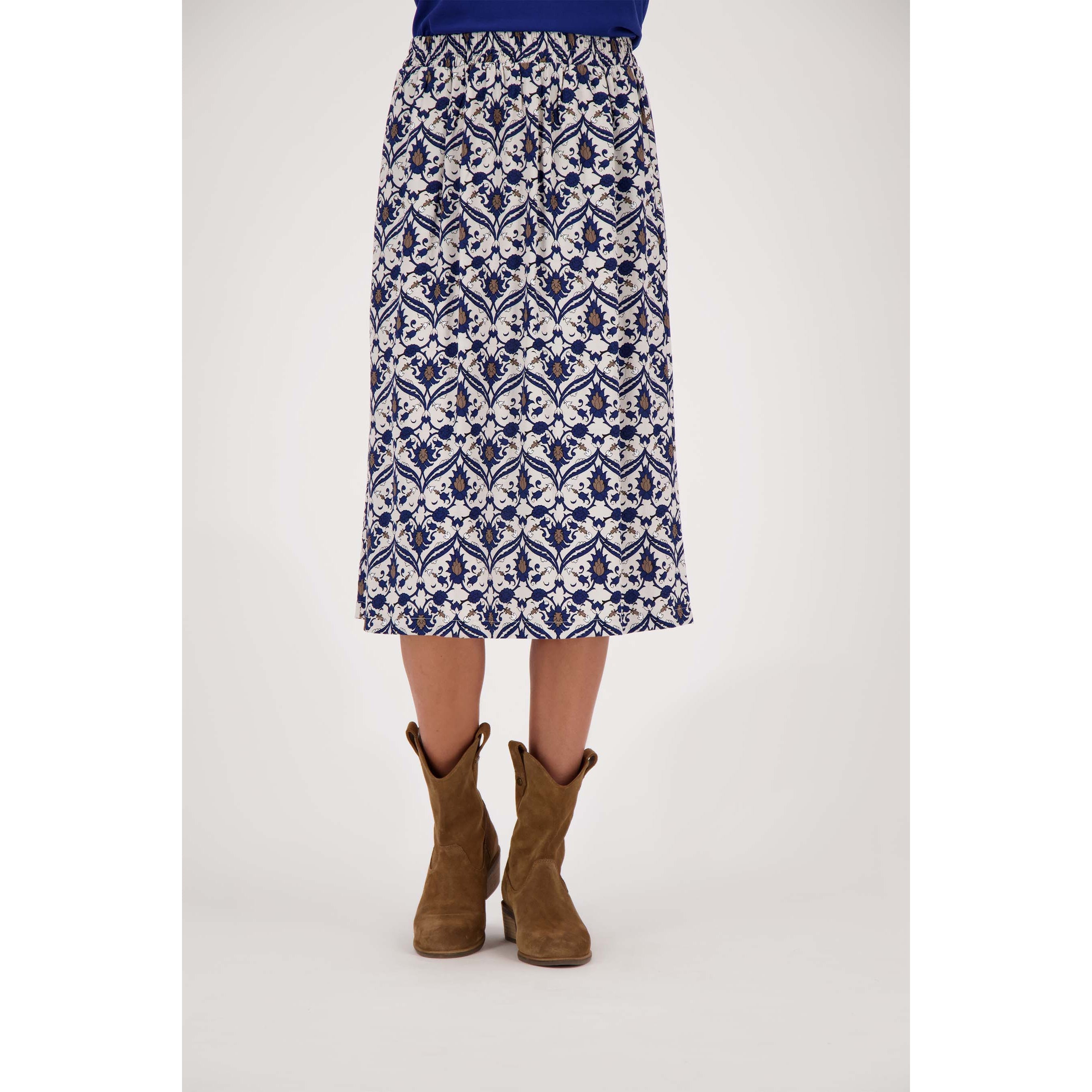 Rok met print - zand/kobaltblauw