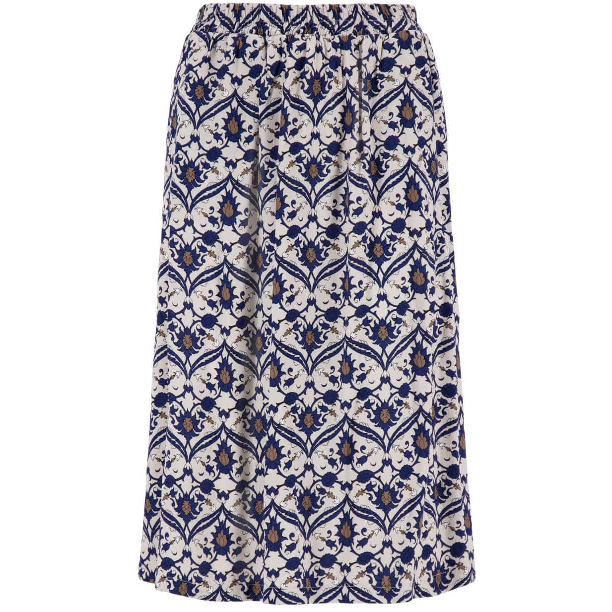 Rok met print - zand/kobaltblauw