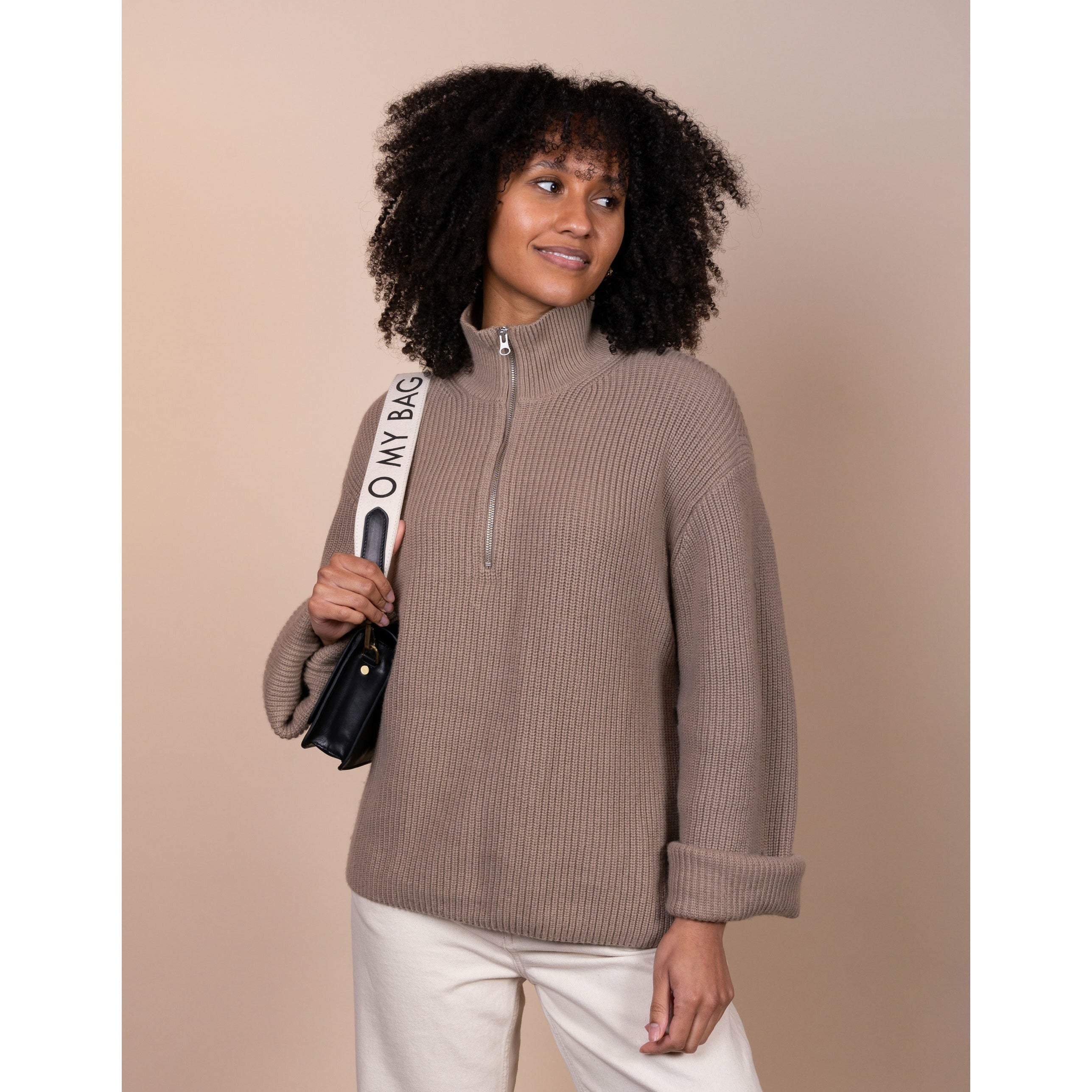 Canvas logo strap white - black and cognac