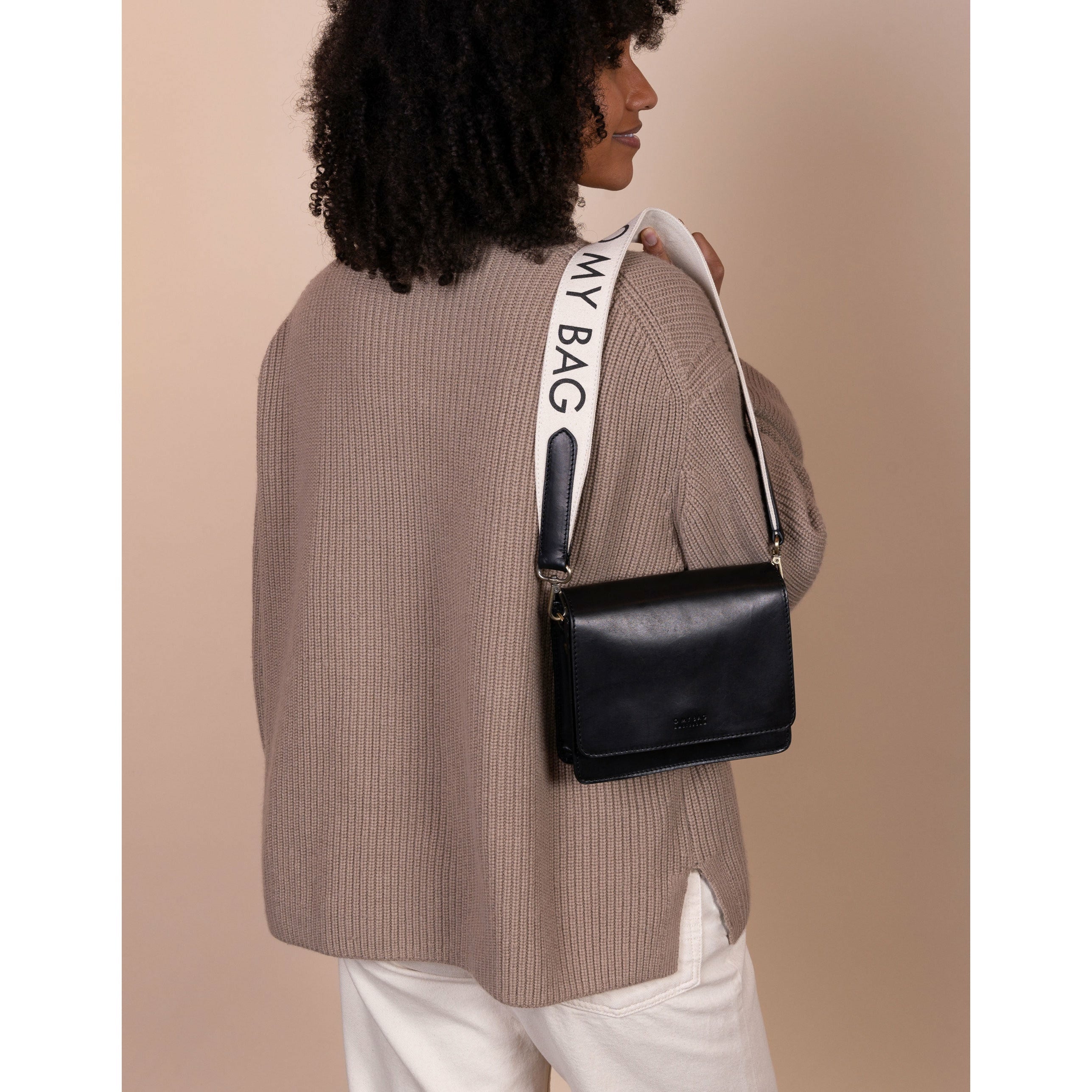 Canvas logo strap white - black and cognac