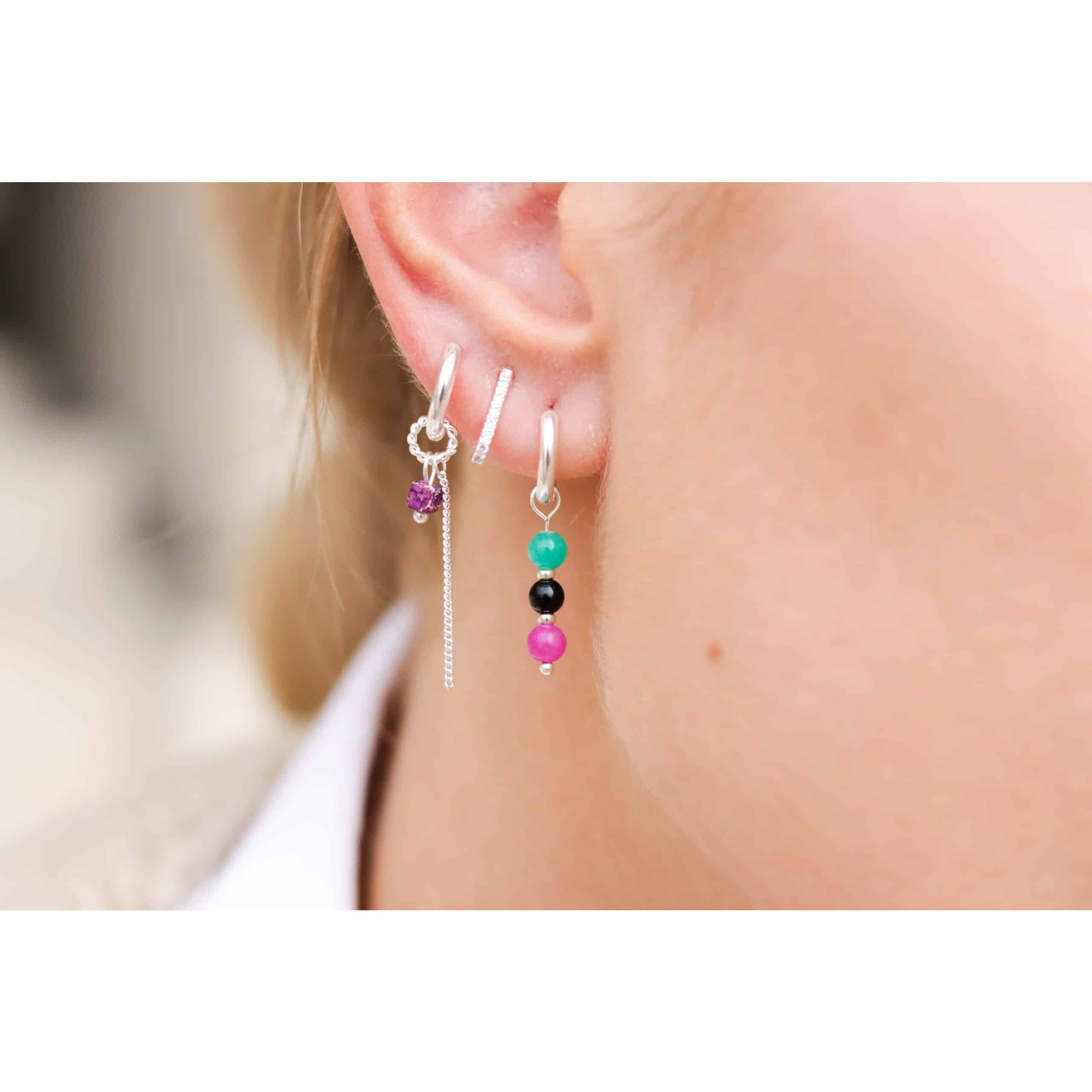 Oorbel - Round color hoop silver