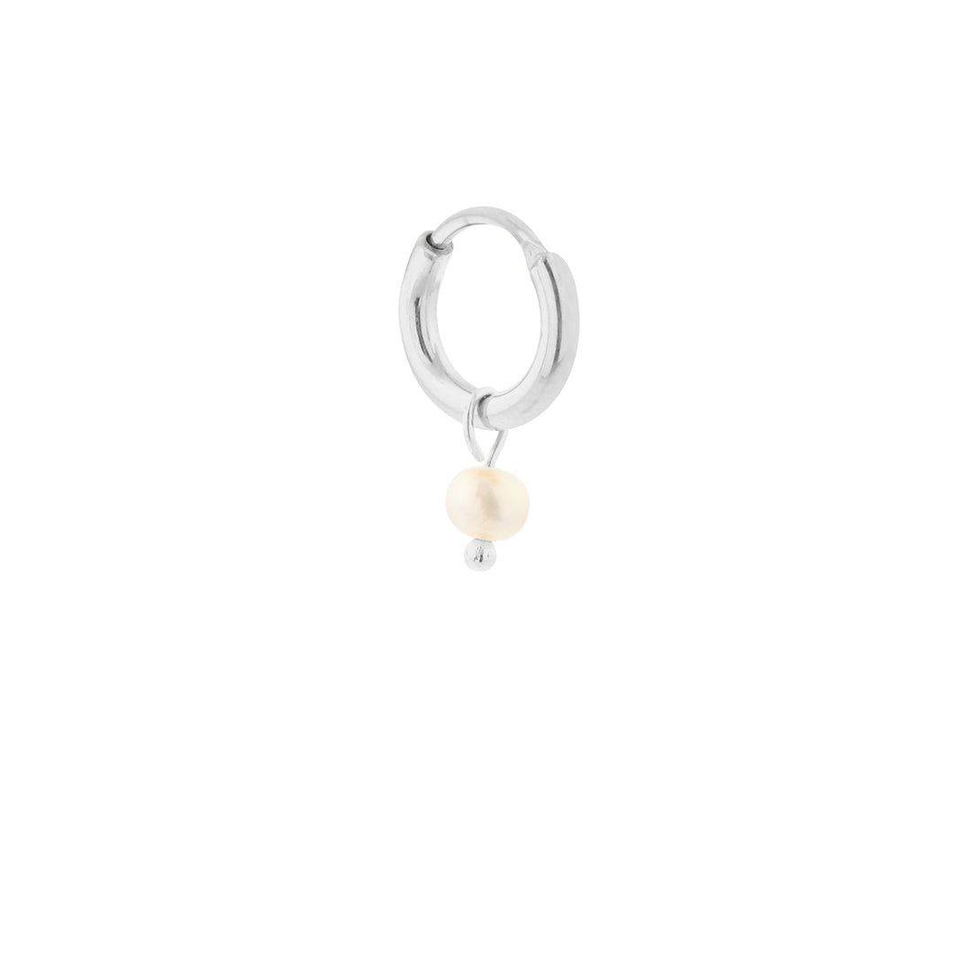 Oorbel - Single small pearl dot hoop silver