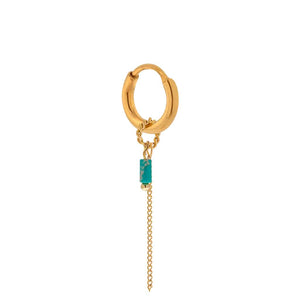 Oorbel - Chain turquoise hoop gold