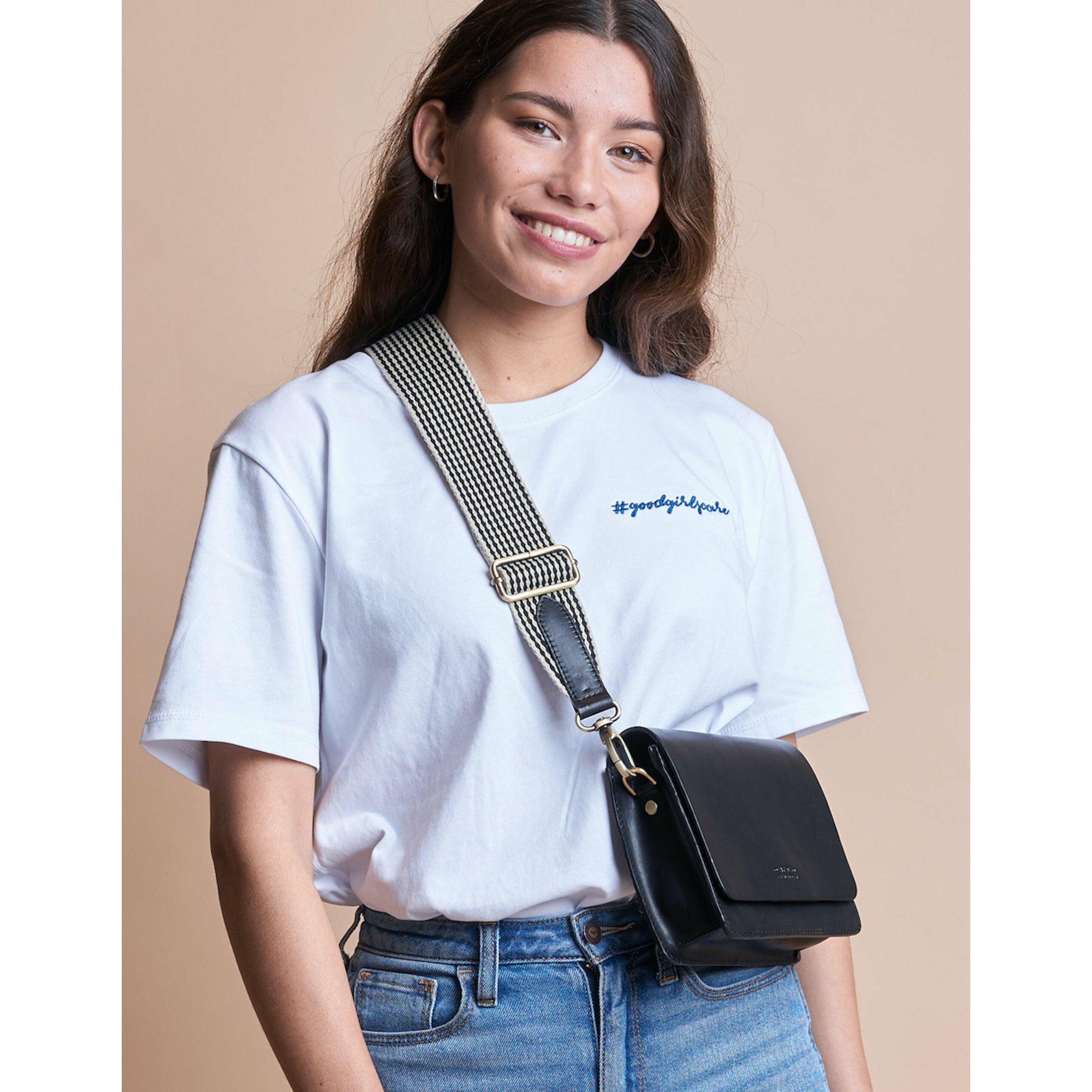 Checkered webbing strap - black and white
